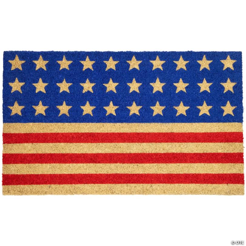 Blue and Red Americana Stars and Stripes Coir Outdoor Doormat 18" x 30