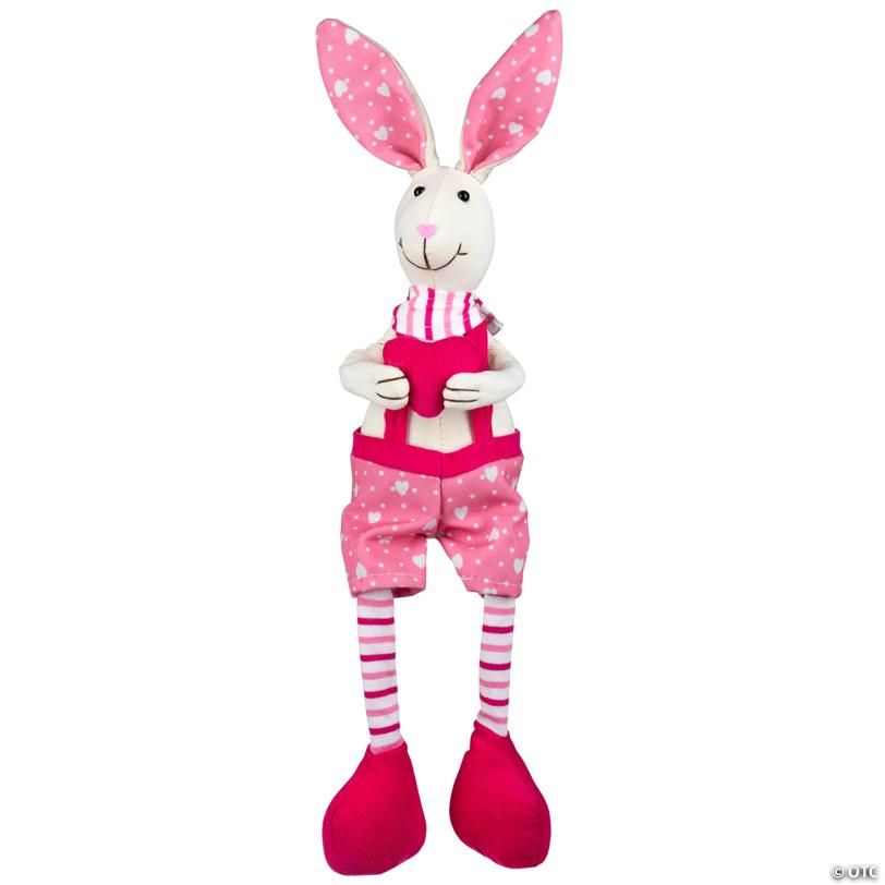 Boy Sitting Easter Rabbit Decoration with Dangling Legs - 16.5" - Pink and Cream