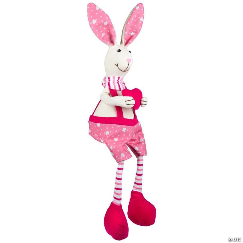 Boy Sitting Easter Rabbit Decoration with Dangling Legs - 16.5" - Pink and Cream