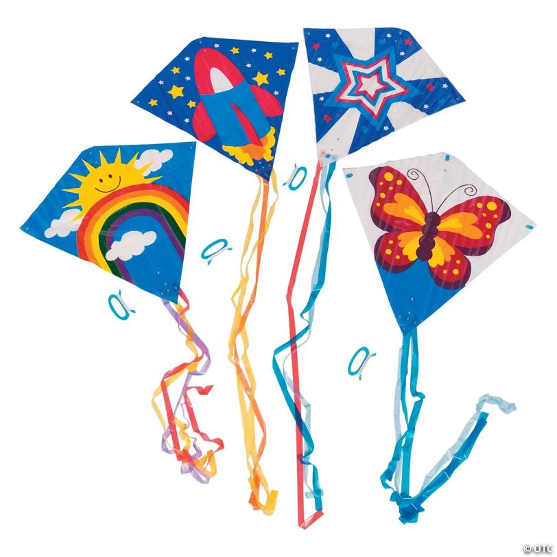 Bright Patterned Kites with Tail Assortment - 12 pc