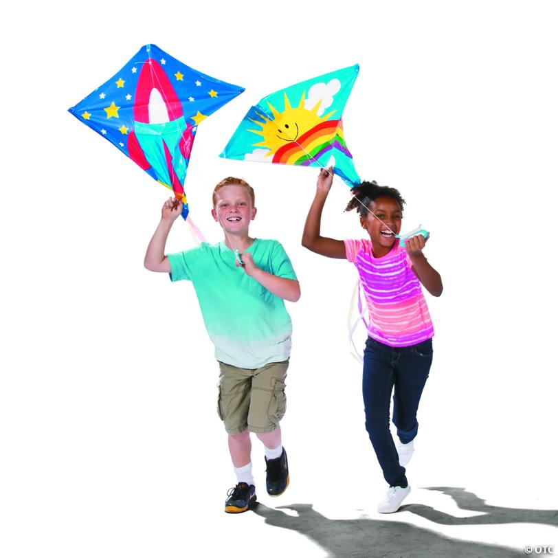 Bright Patterned Kites with Tail Assortment - 12 pc