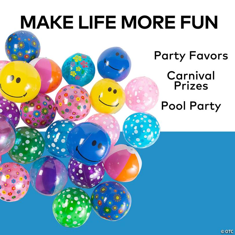 Bulk 100 Pc. Inflatable 11" Medium Bright Beach Ball Assortment