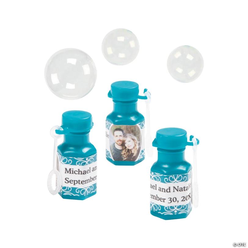 Bulk 48 Pc. Custom Photo Mini Teal Bubble Bottles