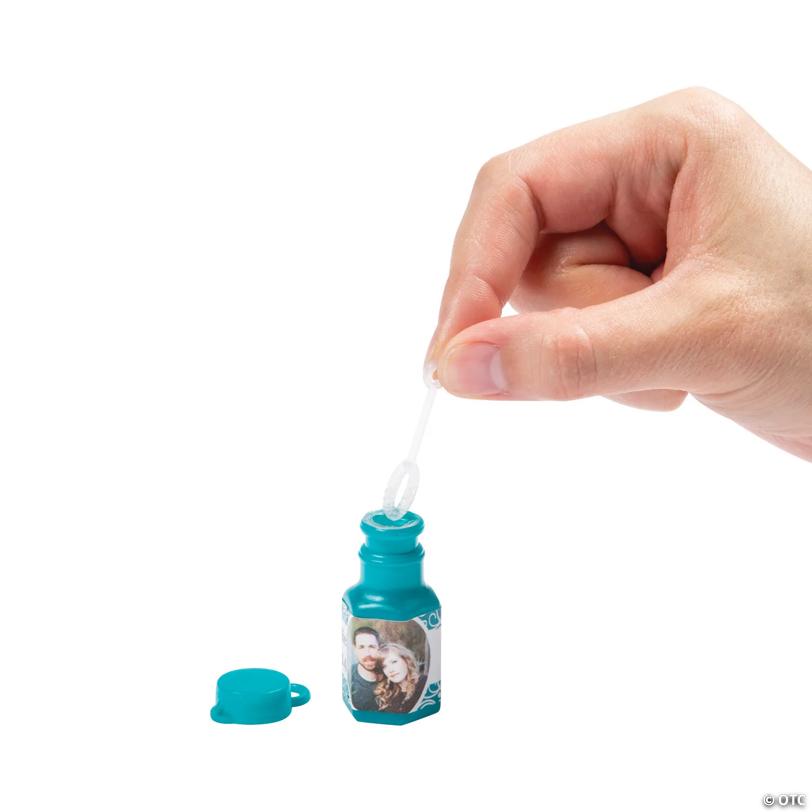 Bulk 48 Pc. Custom Photo Mini Teal Bubble Bottles