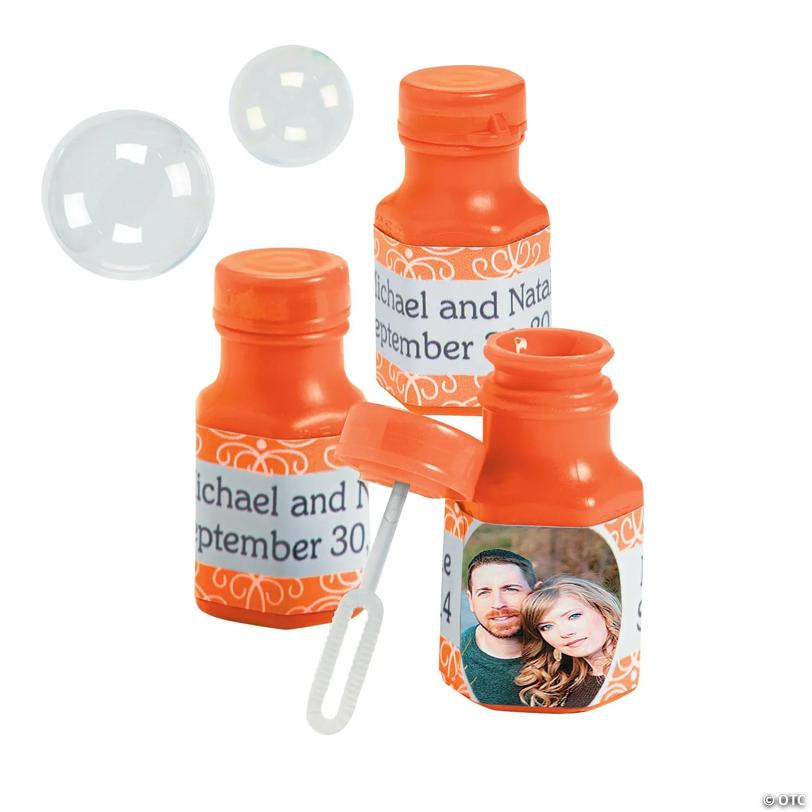 Bulk 48 pc. Custom Photo Mini Orange Bubble Bottles