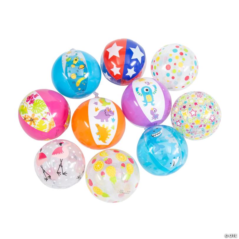 Bulk 50 Pc. Mini Inflatable Patterned 5" Vinyl Beach Ball Assortment