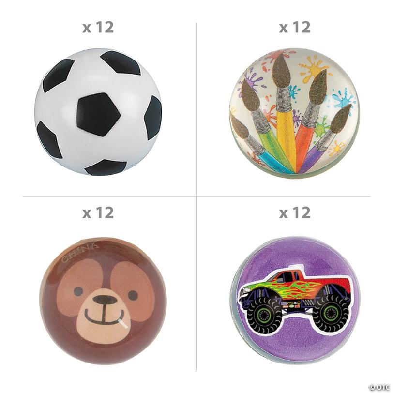 Bulk 96 Pc. Colorful Cool Icon Bouncy Ball Assortment