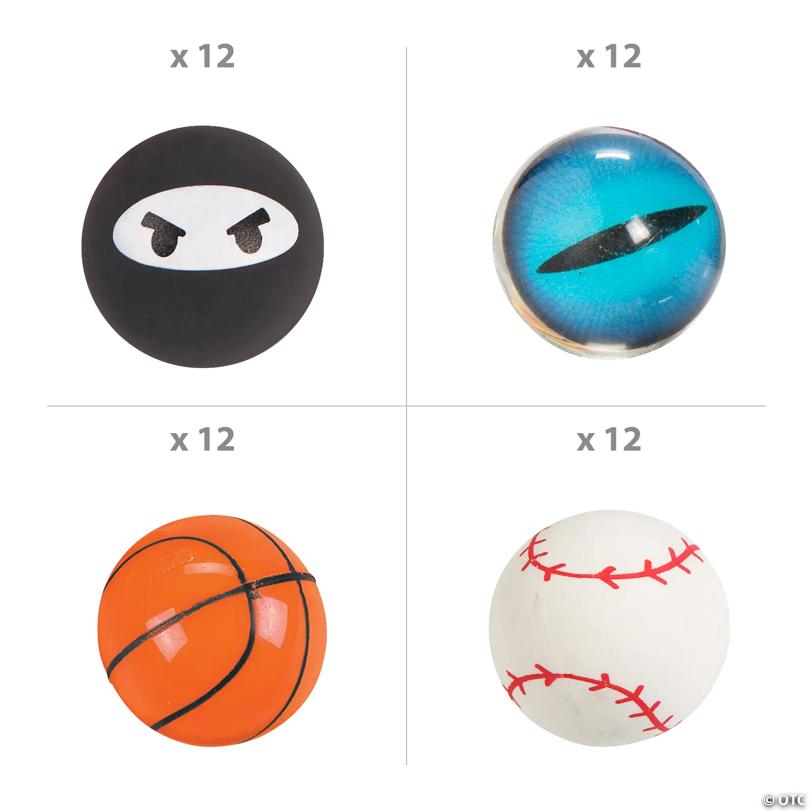 Bulk 96 Pc. Colorful Cool Icon Bouncy Ball Assortment