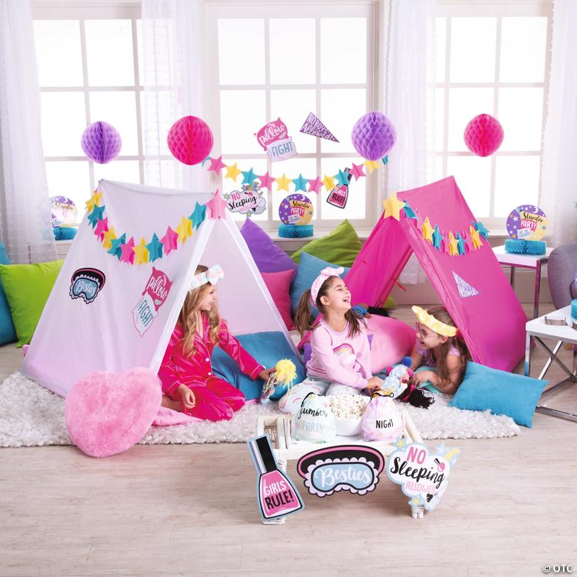 45" x 40" Bulk Bright Pink Plastic Sleepover Tents Kit - 3 Pc.