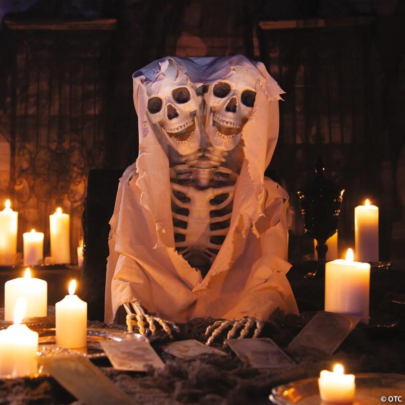 Bulk Two-Headed Life-Size Posable Skeleton Halloween Decorations - 3 Pc.
