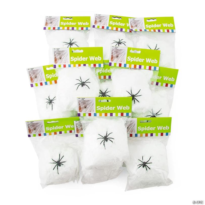 Bulk  48 Pc. Stretchable Spider Webs with Black Plastic Spiders
