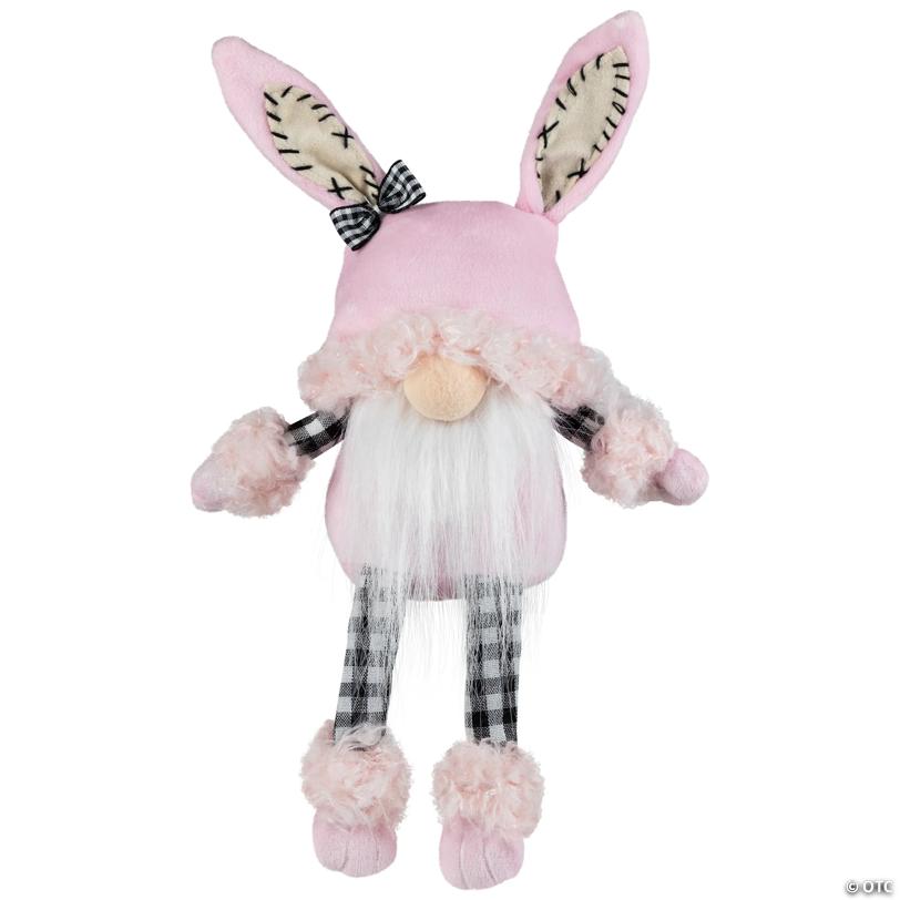 Bunny Ears Sitting Easter Gnome with Dangling Legs - 12" - Pink