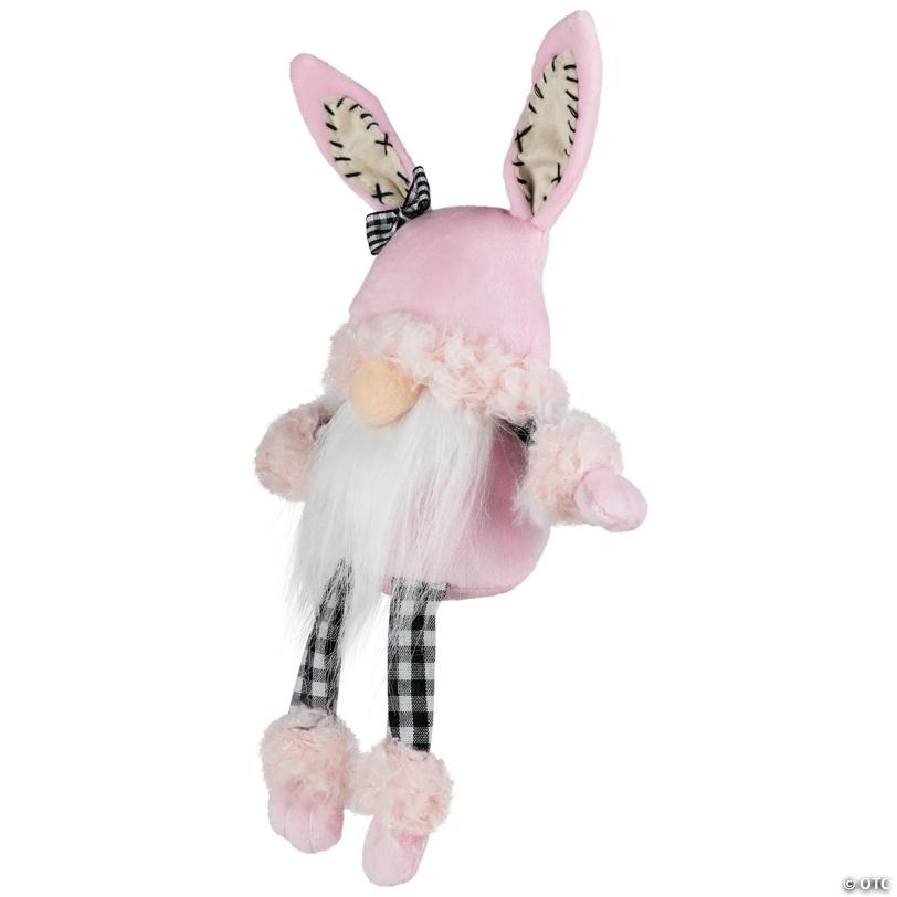 Bunny Ears Sitting Easter Gnome with Dangling Legs - 12" - Pink