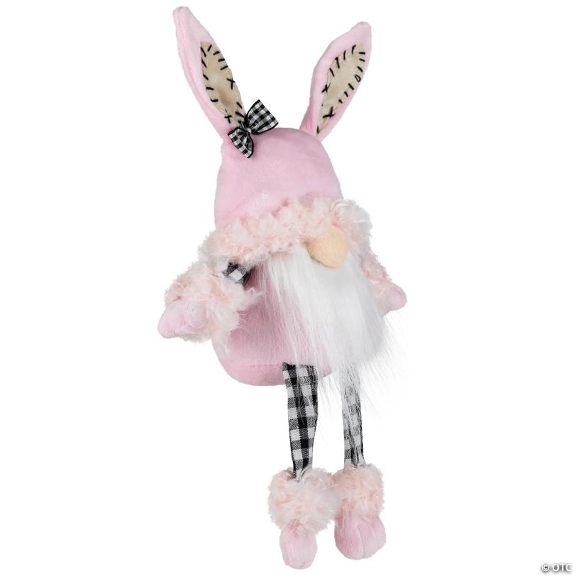 Bunny Ears Sitting Easter Gnome with Dangling Legs - 12" - Pink