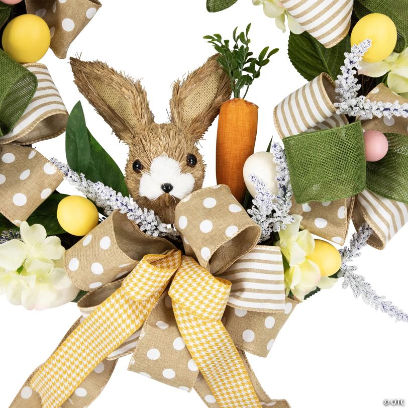 Bunny and Bows Floral Easter Wreath - 22" - Green and Beige - Unlit