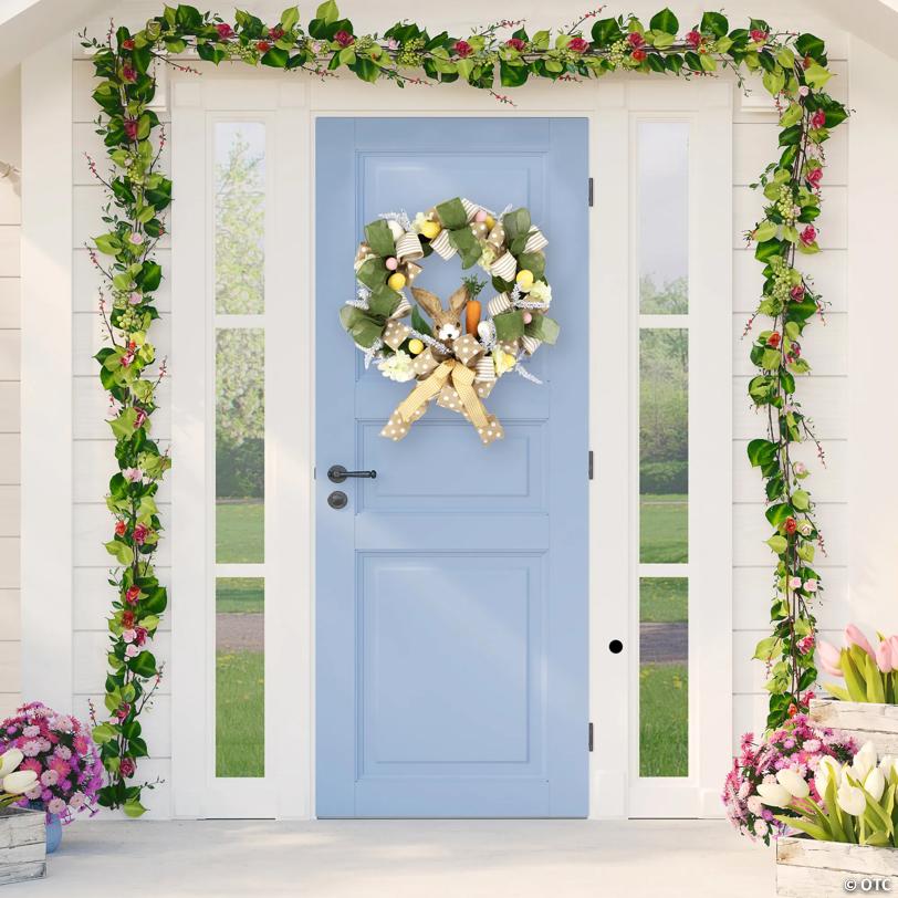 Bunny and Bows Floral Easter Wreath - 22" - Green and Beige - Unlit