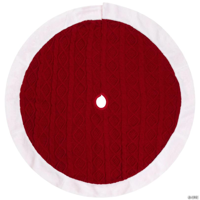 Cable Knit Christmas Tree Skirt - 48" - Red and White