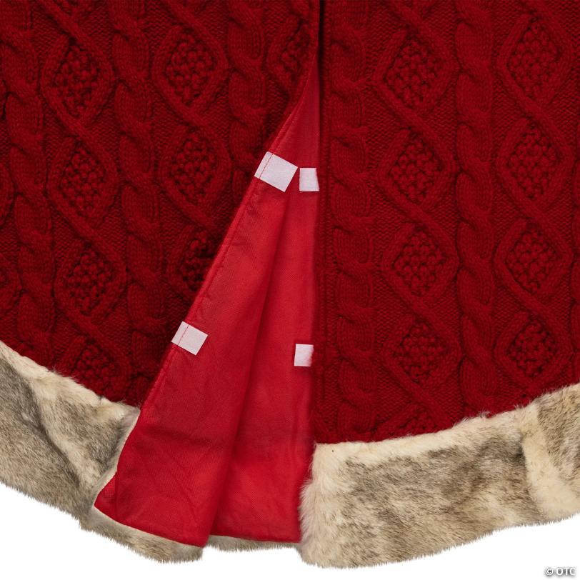 Cable Knit Christmas Tree Skirt with FauProper Fur Trim- 48" - Red
