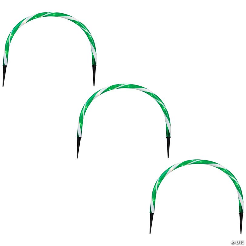 Candy Cane Outdoor Christmas Arch Pathway Markers - Green - Set of 3