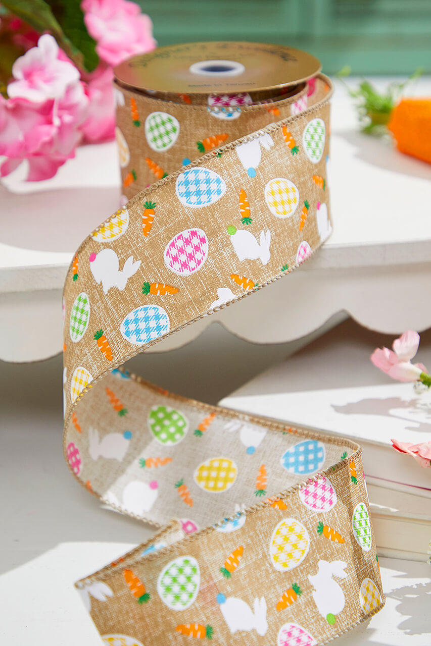 2.5" x 10 Yard Dark Canvas Rabbit Eggs Ribbon