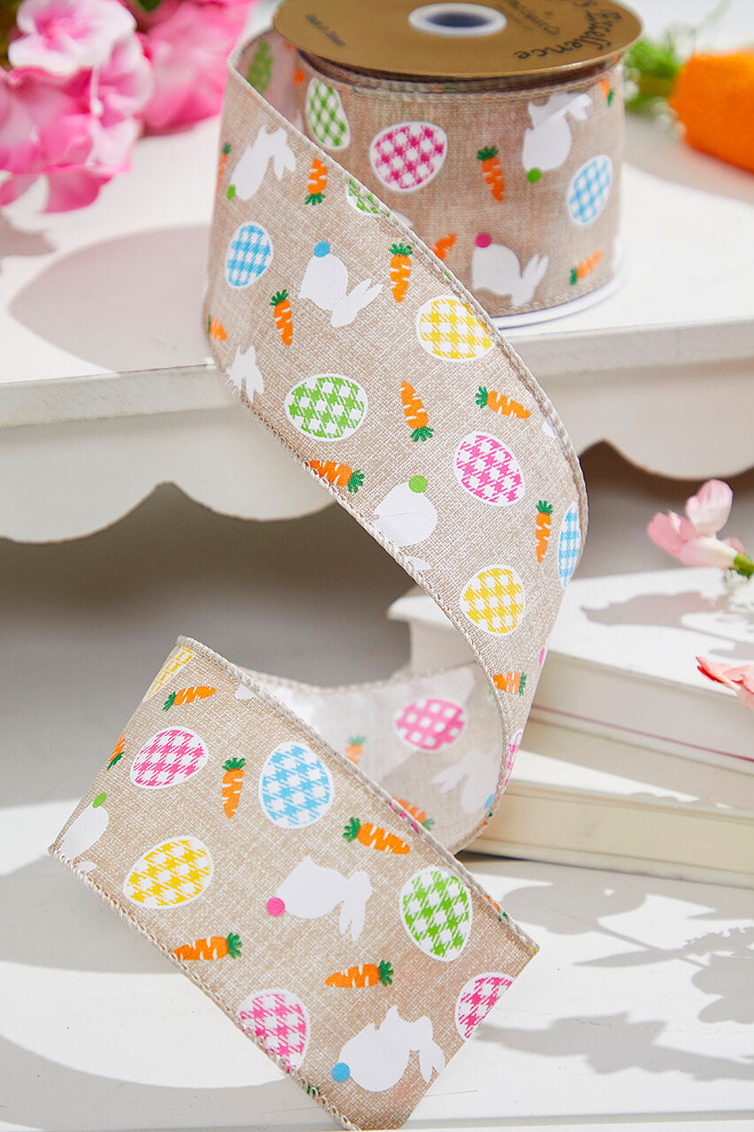2.5" x 10 Yards Light Canvas Rabbit Eggs Ribbon