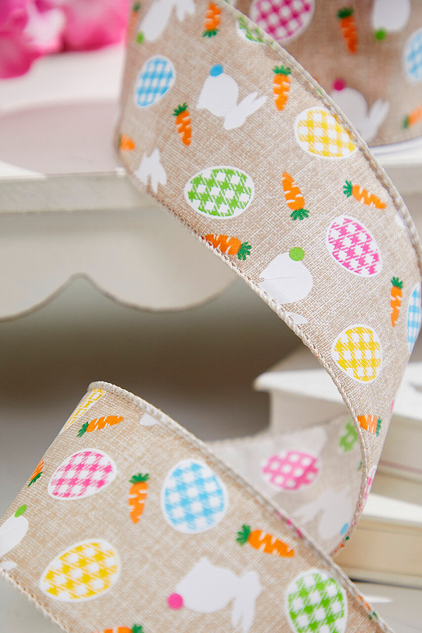 2.5" x 10 Yards Light Canvas Rabbit Eggs Ribbon