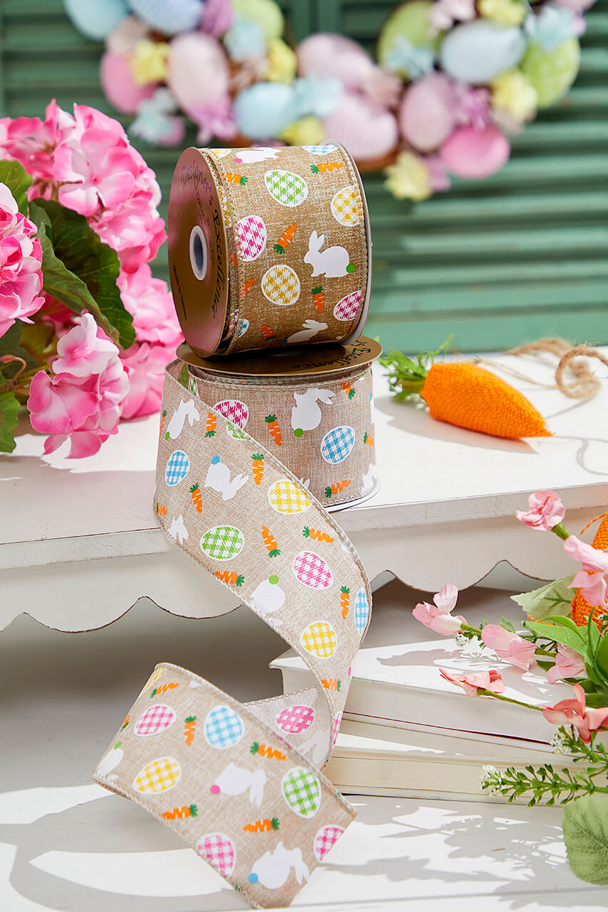 2.5" x 10 Yards Light Canvas Rabbit Eggs Ribbon