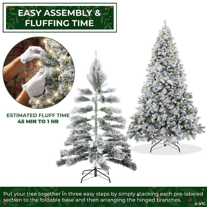 Casafield 6FT Pre-Lit Snow-Flocked Pine Realistic Artificial Holiday Christmas Tree with Stand