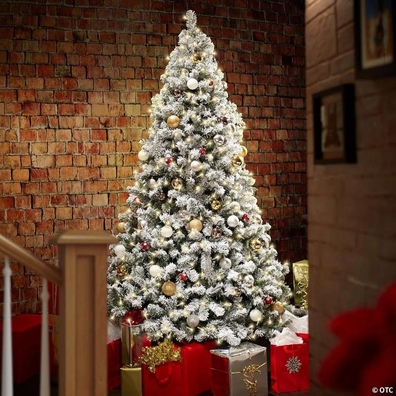 Casafield 6FT Pre-Lit Snow-Flocked Pine Realistic Artificial Holiday Christmas Tree with Stand