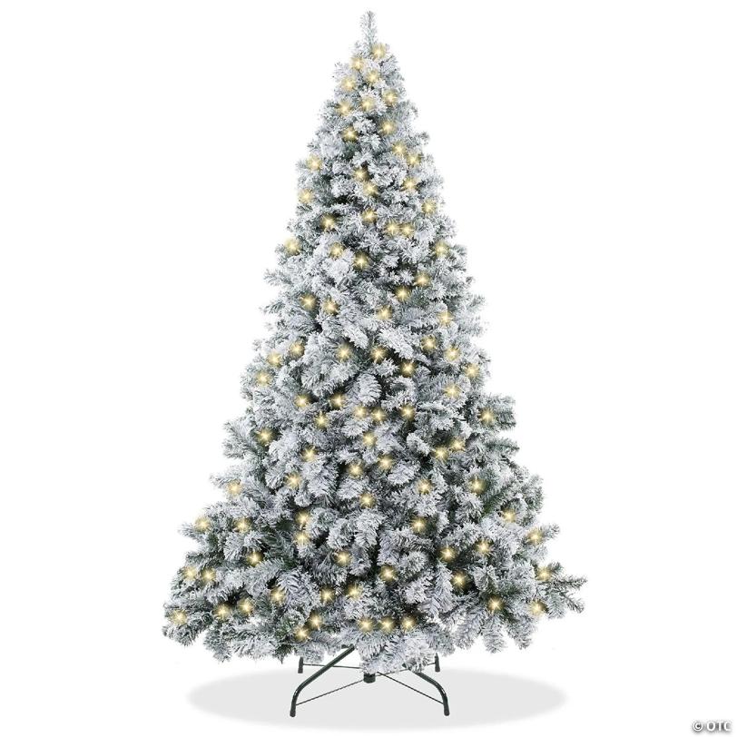 Casafield 6FT Pre-Lit Snow-Flocked Pine Realistic Artificial Holiday Christmas Tree with Stand