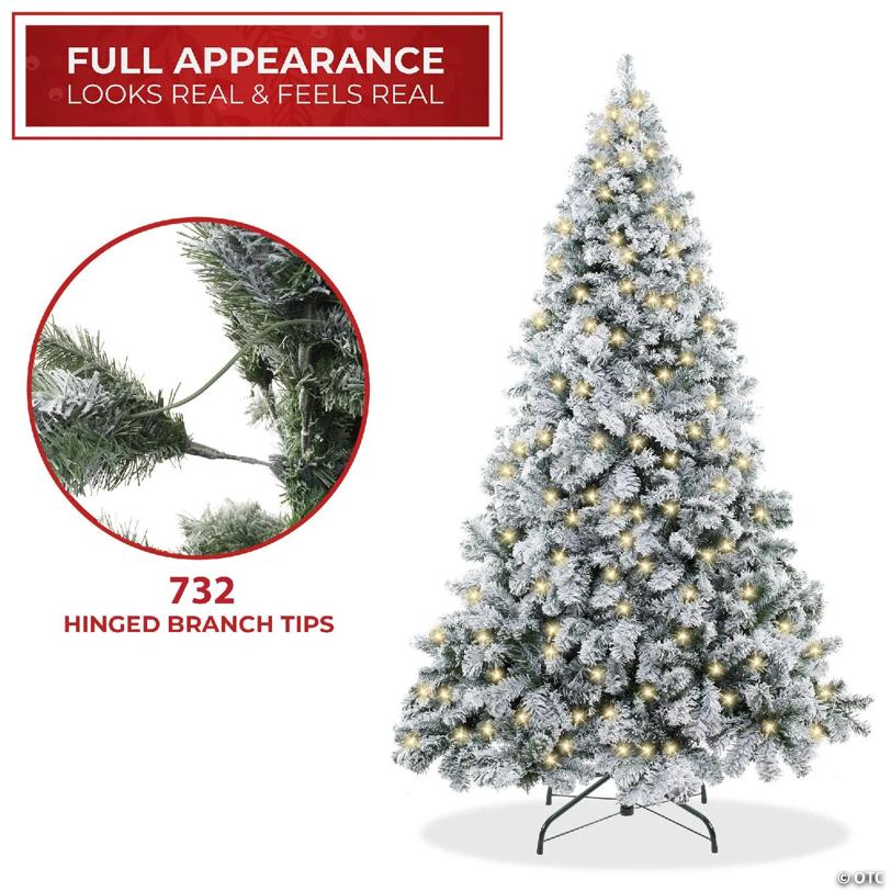 Casafield 6FT Pre-Lit Snow-Flocked Pine Realistic Artificial Holiday Christmas Tree with Stand