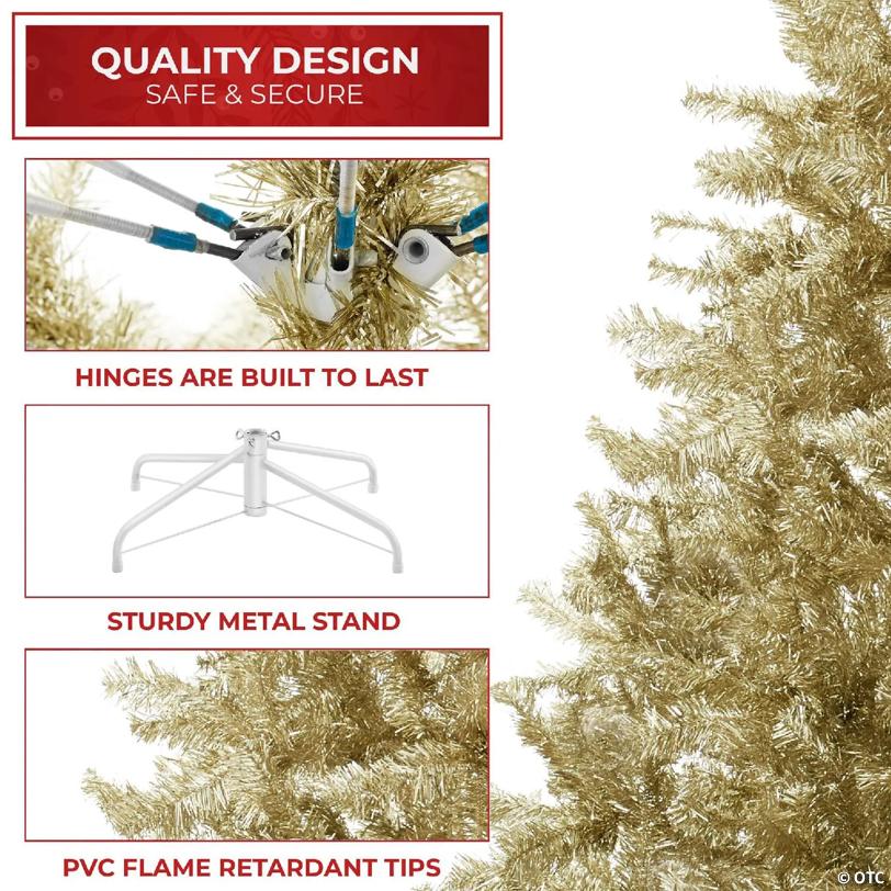 Casafield 7.5FT Gold Spruce Realistic Artificial Holiday Christmas Tree with Metal Stand