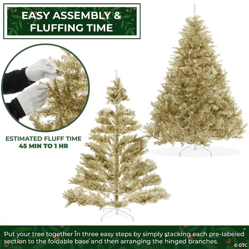 Casafield 7.5FT Gold Spruce Realistic Artificial Holiday Christmas Tree with Metal Stand