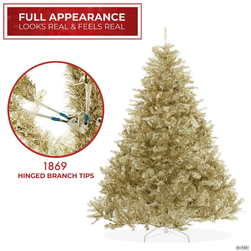 Casafield 7.5FT Gold Spruce Realistic Artificial Holiday Christmas Tree with Metal Stand
