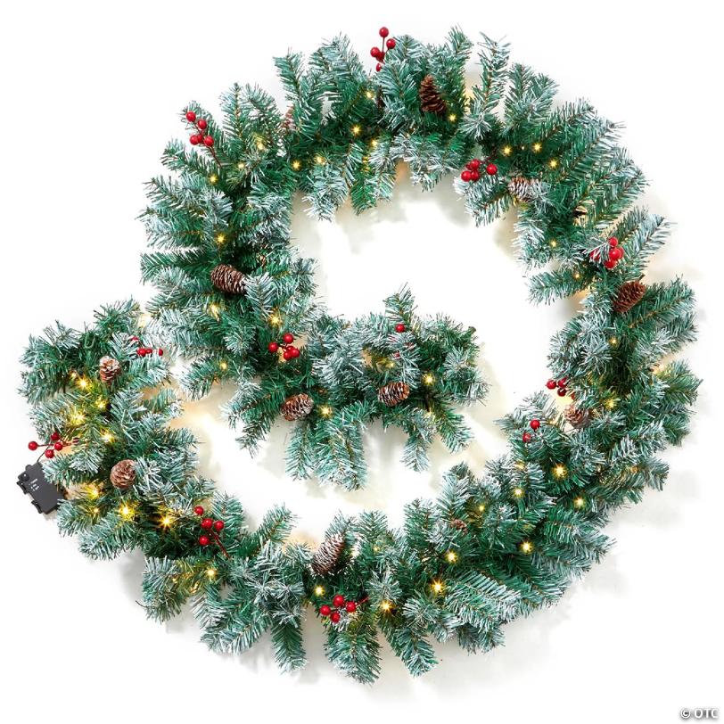 Casafield 9FT Pre-Lit Artificial Christmas Garland, Snow-Flocked w/ Lights and Pinecones
