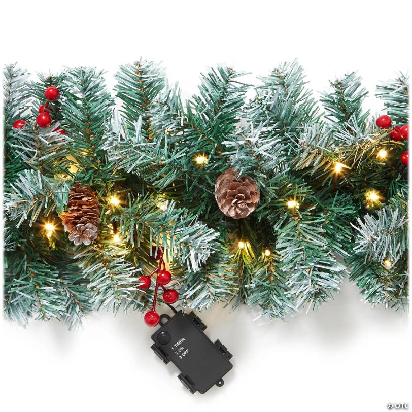 Casafield 9FT Pre-Lit Artificial Christmas Garland, Snow-Flocked w/ Lights and Pinecones