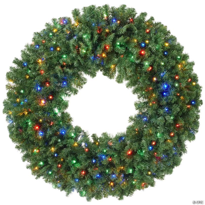 Casafield Pre-Lit Artificial Christmas Wreath, Green Fir with Multi-Color LED Lights - 60