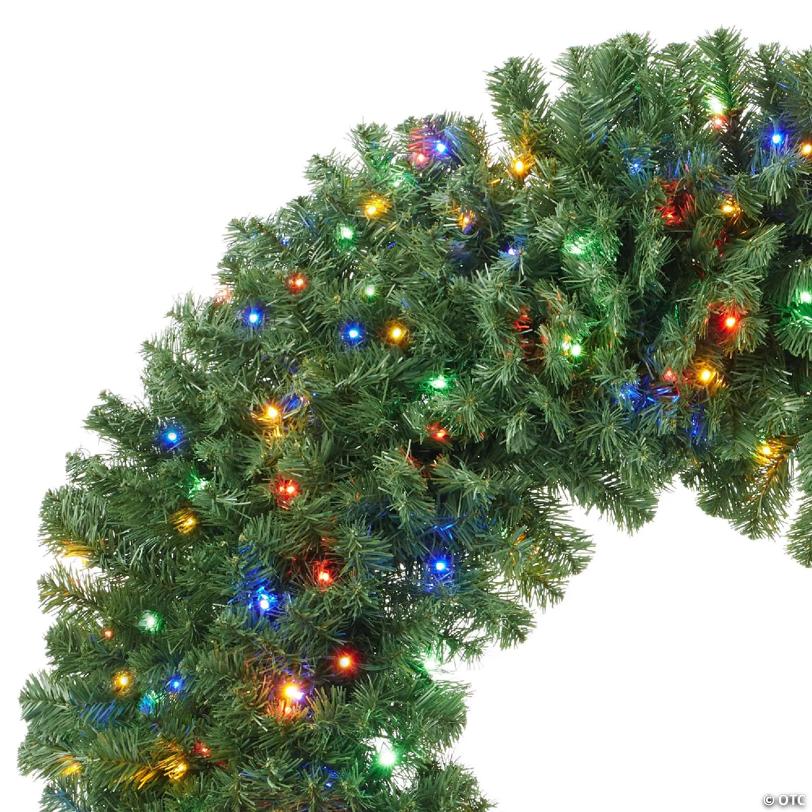 Casafield Pre-Lit Artificial Christmas Wreath, Green Fir with Multi-Color LED Lights - 60
