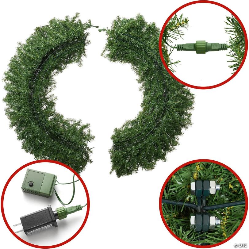 Casafield Pre-Lit Artificial Christmas Wreath, Green Fir with Multi-Color LED Lights - 60