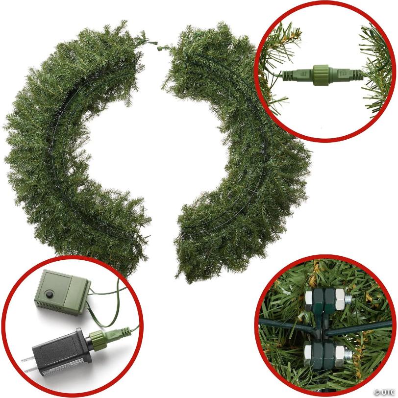 Casafield Pre-Lit Artificial Christmas Wreath, Green Fir with White LED Lights - 60