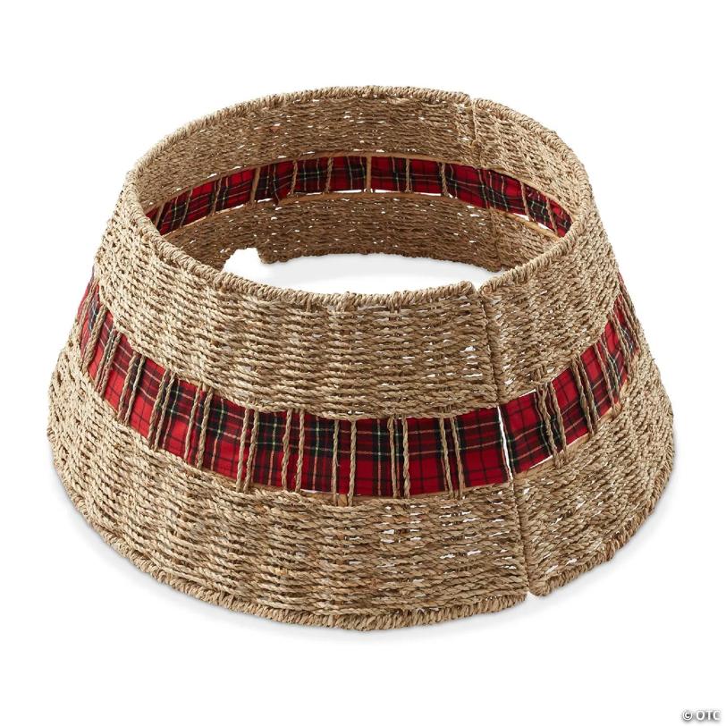 Casafield Seagrass Christmas Tree Collar with Ribbon, Christmas Tree Cover 24" - Natural
