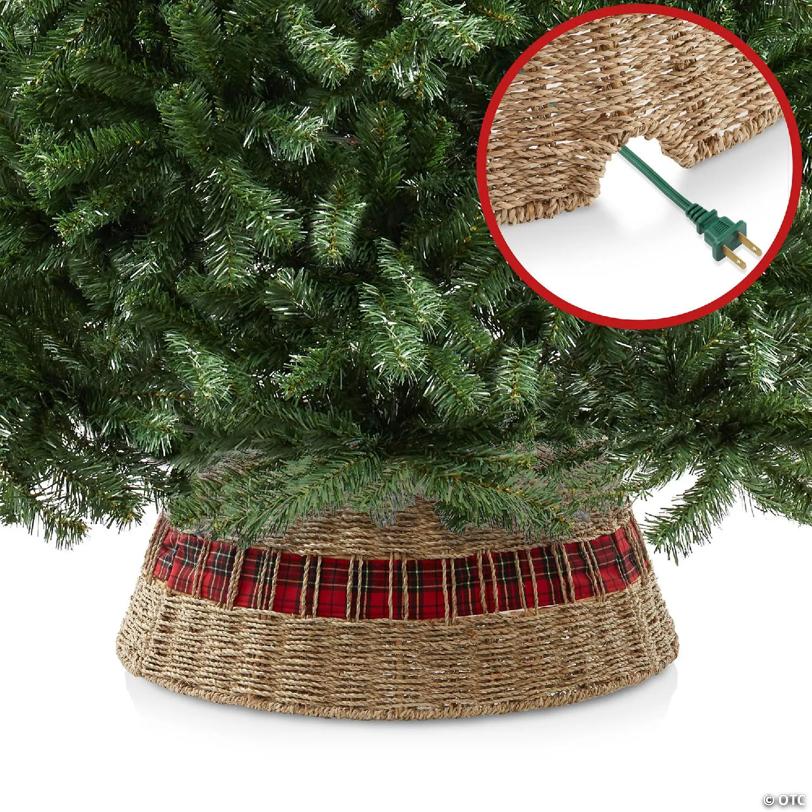 Casafield Seagrass Christmas Tree Collar with Ribbon, Christmas Tree Cover 24" - Natural