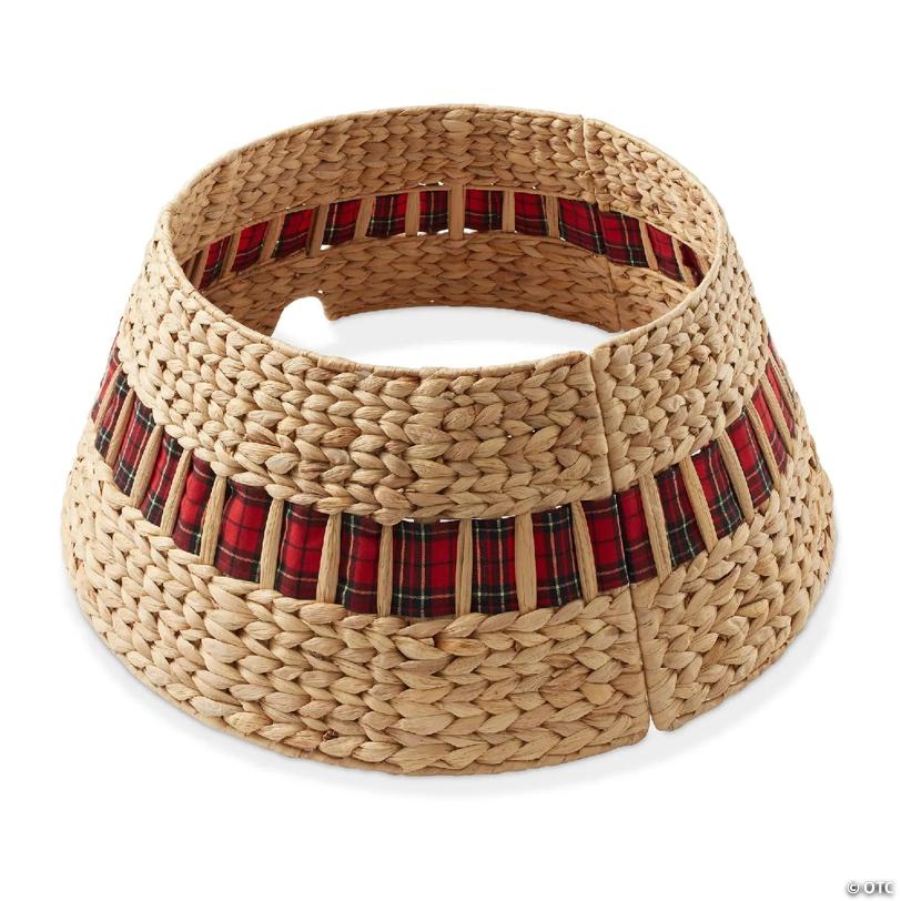 Casafield Water Hyacinth Christmas Tree Collar with Ribbon, Christmas Tree Cover 24" - Natural