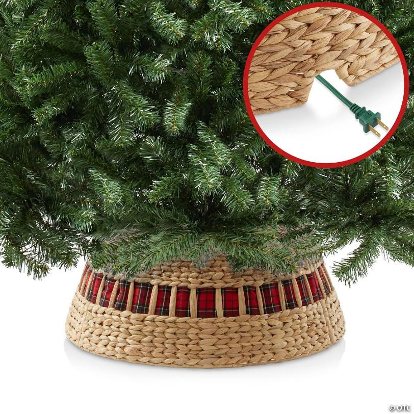Casafield Water Hyacinth Christmas Tree Collar with Ribbon, Christmas Tree Cover 24" - Natural