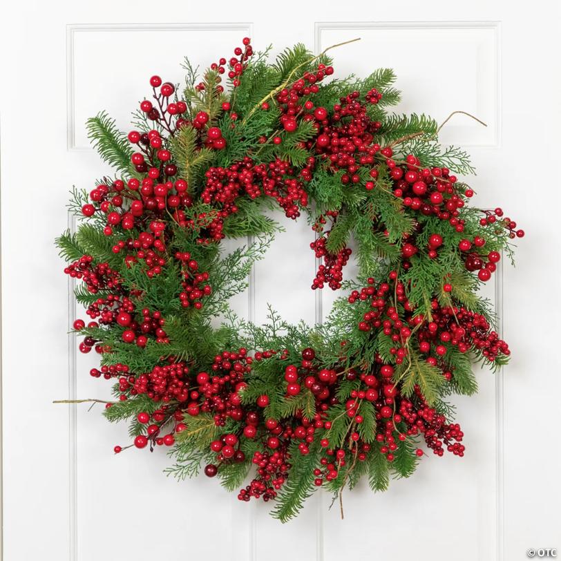 Cedar  Pine and Red Berries Artificial Christmas Wreath - 28" - Unlit