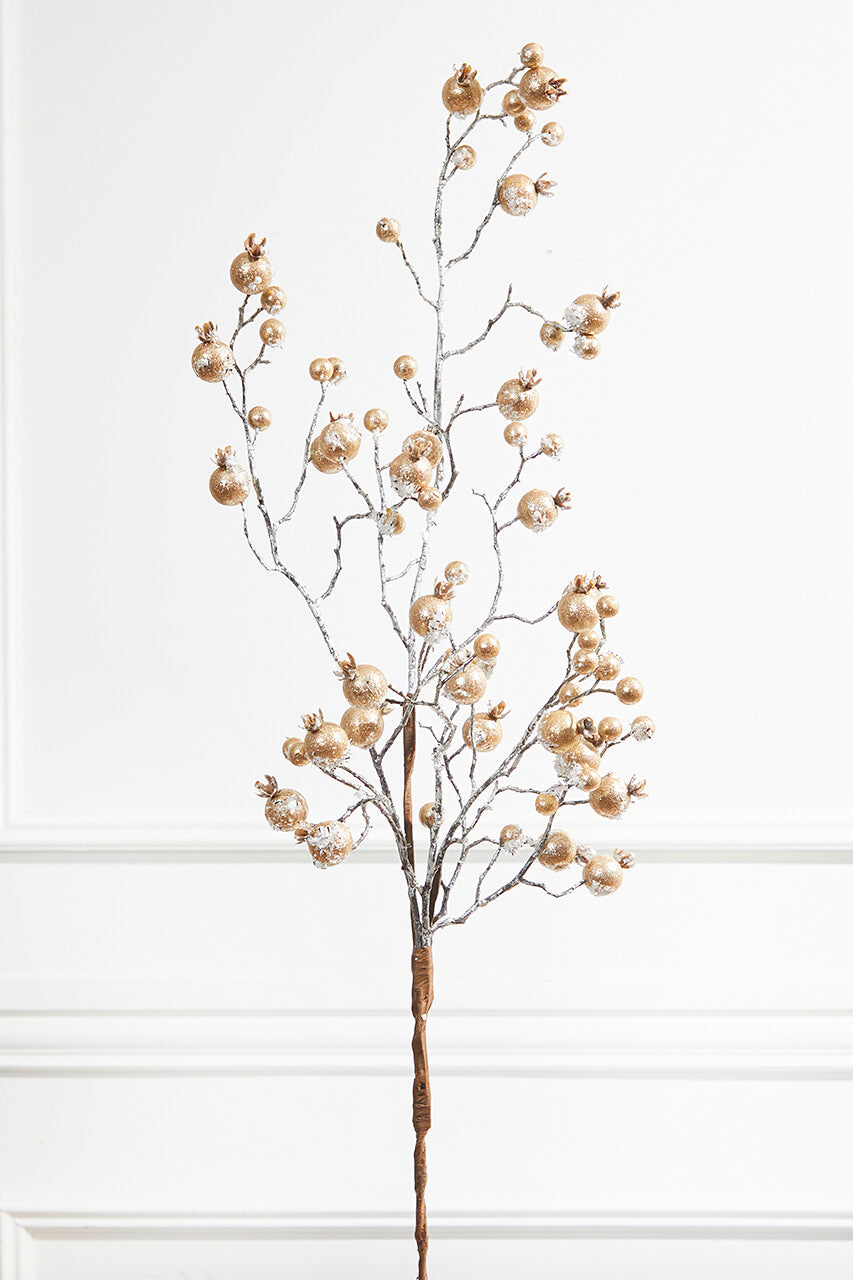 38” Champagne Gilded Frosted Crabapple Christmas Spray
