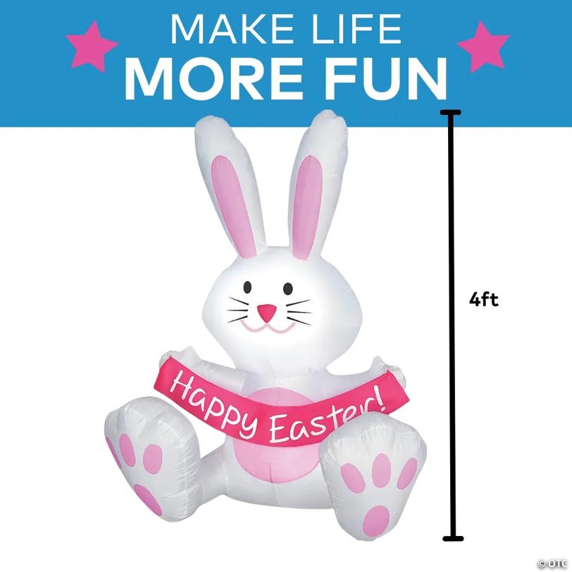 Cheerful 4 Ft. Blow Up Inflatable Happy Easter Bunny Yard Decoration - 1 Pc.