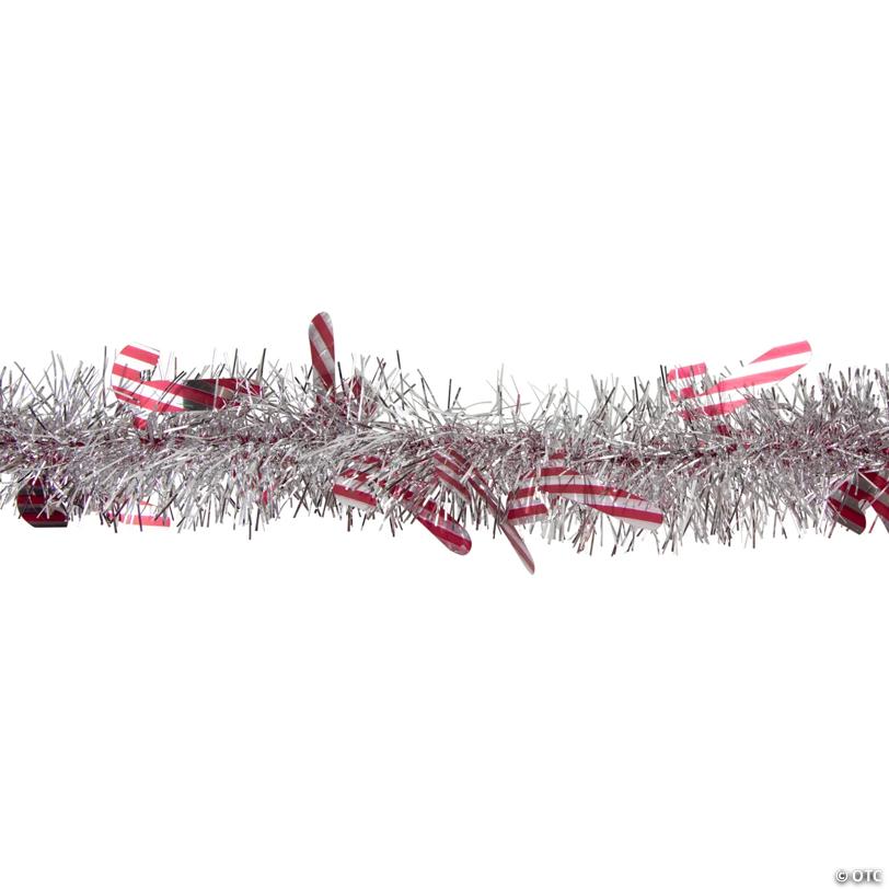 Christmas Candy Cane Commercial Wrapped Tinsel Garland - 50' Proper 3" - Silver and Red - Unlit