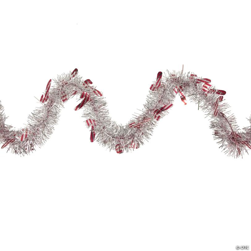 Christmas Candy Cane Commercial Wrapped Tinsel Garland - 50' Proper 3" - Silver and Red - Unlit