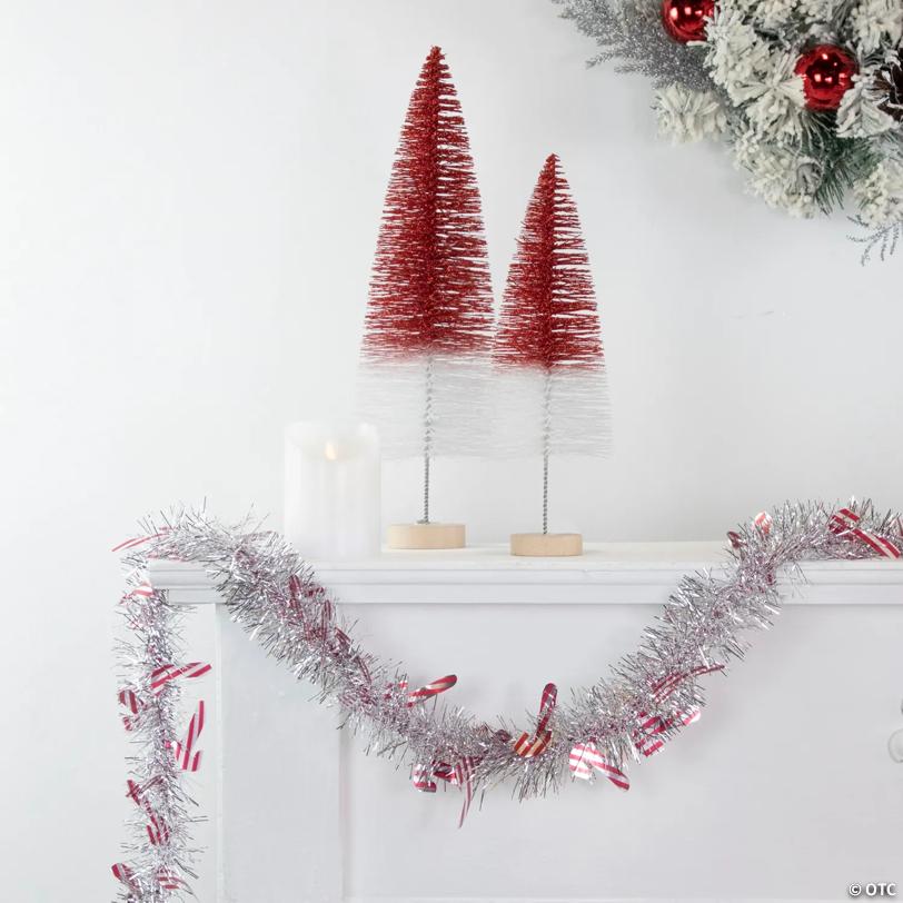 Christmas Candy Cane Commercial Wrapped Tinsel Garland - 50' Proper 3" - Silver and Red - Unlit